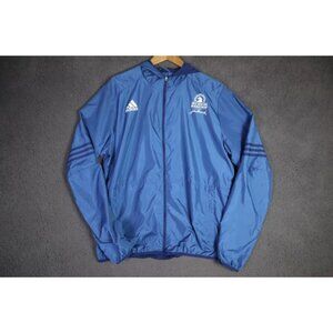 Adidas Climaproof Track Jacket Adult L Blue Boston Marathon Hooded Logo Graphic